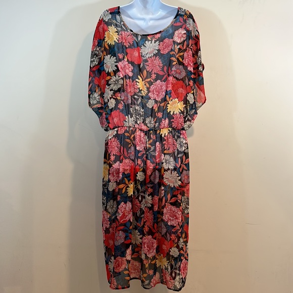 Time and Tru Floral Sheer Side Split Bathing Suit Cover Up Size 1X - Picture 7 of 9